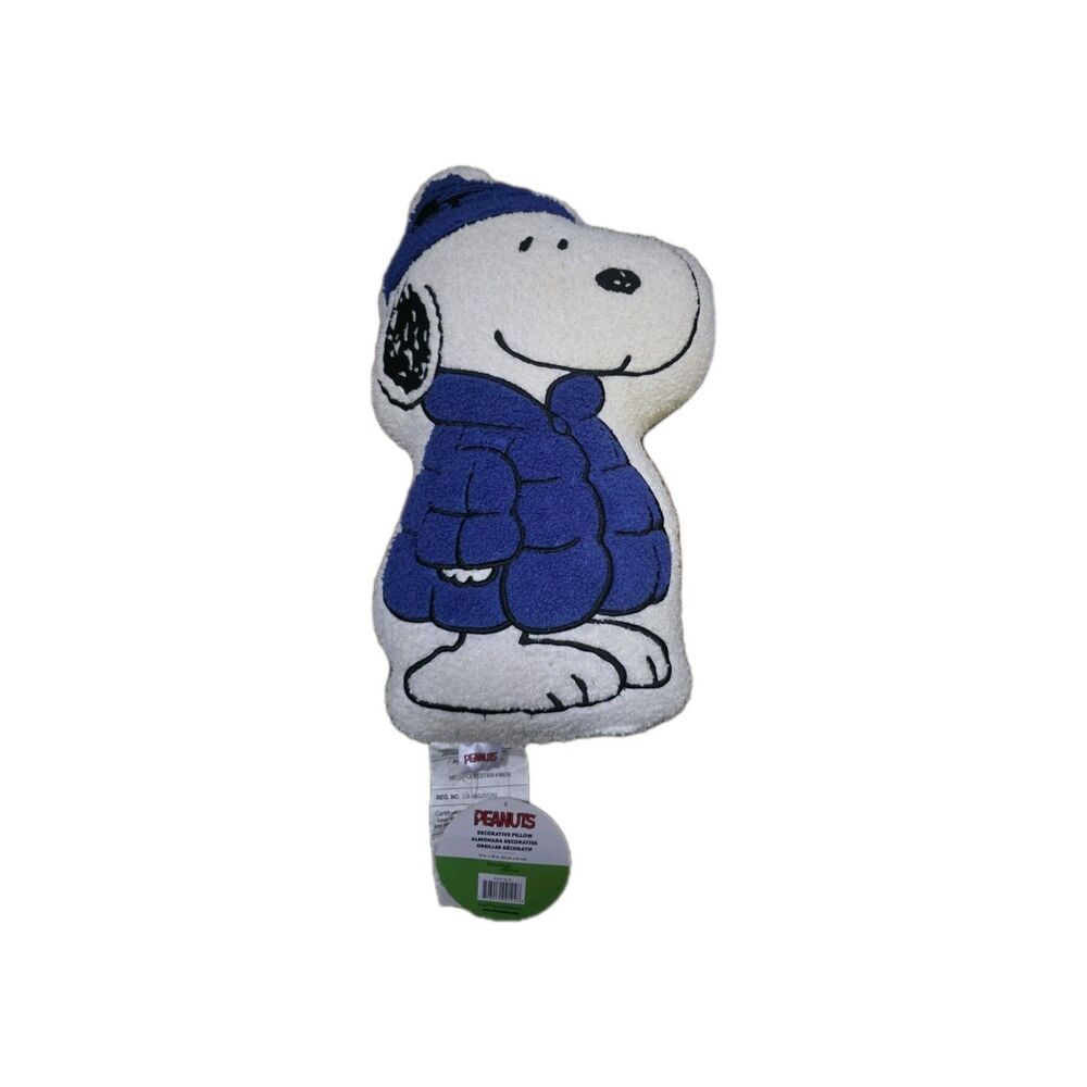 Rare Peanuts Snoopy Sherpa Pillow Blue Puffer Jacket Christmas Plush NWT 15”
